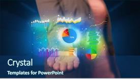  Presentation with trophy award hand holding - Amazing PPT theme having profit increase - hand holding diagrams and resultus backdrop and a ocean colored foreground