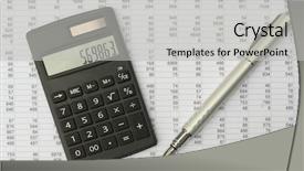  Presentation with feather as pen - Presentation theme with profit loss - calculator and pen background and a light gray colored foreground