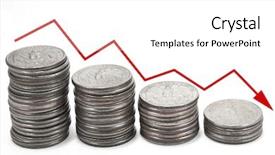  Presentation with profit loss - Colorful presentation design enhanced with profit loss - down arrow over coins backdrop and a white colored foreground