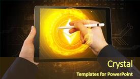  Presentation with elegant table setting - Beautiful PPT theme featuring profit loss - elegant hand touching tablet backdrop and a tawny brown colored foreground