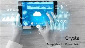  Presentation with cloud computing - Presentation theme enhanced with profit loss - hand holding tablet and checking background and a light gray colored foreground