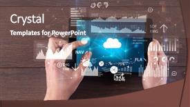 Presentation with cloud computing - Cool new PPT theme with profit loss - hand holding tablet and checking backdrop and a tawny brown colored foreground