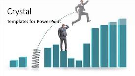  Presentation with shares - Slide set enhanced with profit shares - businessman outperforming his competition jumping background and a white colored foreground