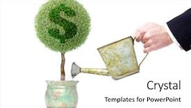  Presentation with bridge over troubled water - Presentation theme having profitability growth - businessman with metal water can background and a white colored foreground