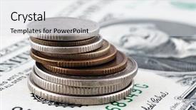  Presentation with stacks of rupee coins - Colorful PPT theme enhanced with profitability growth - coins stacks close-up over dollar backdrop and a  colored foreground