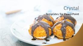  Presentation with vanilla - PPT theme featuring profiterole-with-vanilla-and-chocolate background and a sky blue colored foreground