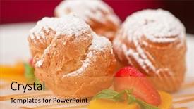  Presentation with condensed milk - Colorful slide deck enhanced with profiteroles from cream and condensed milk decorated with strawberry and peach backdrop and a yellow colored foreground