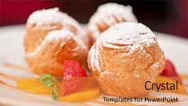  Presentation with condensed milk - Beautiful theme featuring profiteroles from cream and condensed milk decorated with strawberry and peach backdrop and a yellow colored foreground