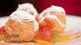  Presentation with condensed milk - Theme having profiteroles from cream and condensed milk decorated with strawberry and peach background and a gold colored foreground