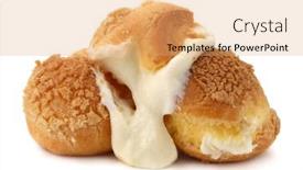 Presentation with dessert - Presentation theme featuring profiteroles-small-custard-cakes background and a coral colored foreground