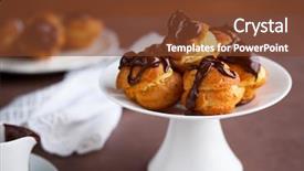  Presentation with sauce - Slide set with profiteroles with cream and chocolate background and a tawny brown colored foreground