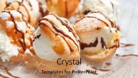  Presentation with cream - Amazing PPT theme having profiteroles with ice cream backdrop and a coral colored foreground