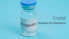  Presentation with female hormone - PPT theme consisting of progestin-hormone-injection-vial background and a light blue colored foreground