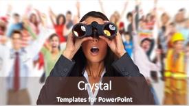  Presentation with job search - Slide deck with prognosis - business woman with binoculars job background and a tawny brown colored foreground