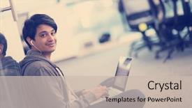  Presentation with computer software - Slide deck consisting of program development - young indian software developer man background and a soft green colored foreground