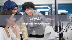  Presentation with computer software - Beautiful presentation design featuring program development - young multiethnics business team backdrop and a gray colored foreground