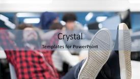  Presentation with business office desk - Amazing slide set having program development - young software developer resting backdrop and a teal colored foreground