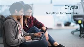  Presentation with computer software - PPT theme having program development - young software developers couple using background and a sky blue colored foreground