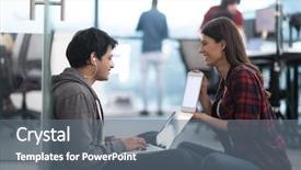  Presentation with computer software - Audience pleasing slides consisting of program development - young software developers couple using backdrop and a gray colored foreground