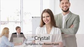  Presentation with management - Presentation theme consisting of program management - young man and woman background and a mint green colored foreground