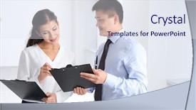  Presentation with managers - Audience pleasing PPT layouts consisting of program management - young managers working in office backdrop and a sky blue colored foreground