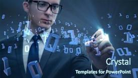  Presentation with binary - Beautiful theme featuring program menu - businessman pressing binary buttons backdrop and a ocean colored foreground