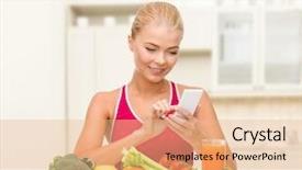  Presentation with food technology - Audience pleasing slide deck consisting of program menu - dieting food healthcare and technology backdrop and a coral colored foreground