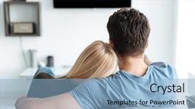  Presentation with lovers - Theme having program tv - back view of lovers hugging background and a light blue colored foreground
