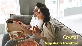  Presentation with cheerful - Cool new theme with program tv - cheerful young couple sitting backdrop and a violet colored foreground