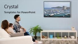 Presentation with television watching - Beautiful PPT theme featuring program tv - family watching television at home backdrop and a light blue colored foreground