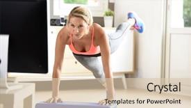  Presentation with exercises - Slide set with program tv - fitness girl doing exercises background and a lemonade colored foreground