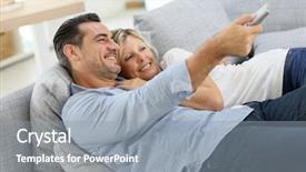  Presentation with aged - Presentation enhanced with program tv - middle-aged couple in sofa watching background and a gray colored foreground