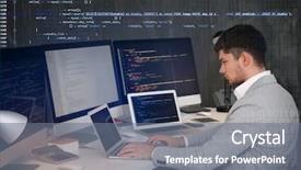  Presentation with programing - PPT layouts having programing language - program development concept young man background and a gray colored foreground