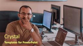  Presentation with testing - Slide deck with programmer-diligently-testing-smartphone-applications background and a tawny brown colored foreground