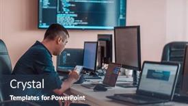  Presentation with testing - PPT theme enhanced with programmer-diligently-testing-smartphone-applications background and a tawny brown colored foreground