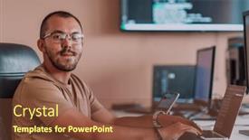  Presentation with testing - Presentation design having programmer-diligently-testing-smartphone-applications background and a tawny brown colored foreground