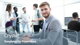  Presentation with testing - Presentation theme with programmer is testing the laptop background and a  colored foreground