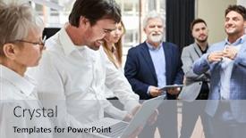  Presentation with computer software - PPT theme having programmer-using-laptop-computer background and a light gray colored foreground