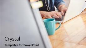  Presentation with computer science led - PPT theme enhanced with programmer with laptop computer writing background and a  colored foreground