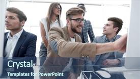  Presentation with software - Beautiful theme featuring programmer working in a software backdrop and a  colored foreground