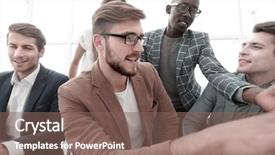  Presentation with software - Colorful presentation enhanced with programmer working in a software backdrop and a violet colored foreground