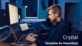  Presentation with business programming code abstract technology - Amazing presentation having programmer working on laptop computer technology backdrop and a navy blue colored foreground