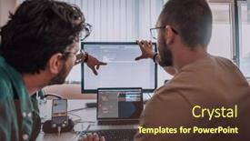  Presentation with mobile applications - Theme enhanced with programmers-engrossed-in-deep-collaboration background and a tawny brown colored foreground