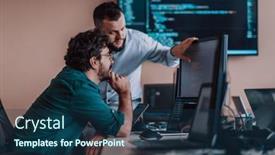  Presentation with mobile applications - PPT layouts featuring programmers-engrossed-in-deep-collaboration background and a ocean colored foreground