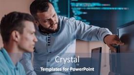  Presentation with mobile applications - Presentation design featuring programmers-engrossed-in-deep-collaboration background and a ocean colored foreground