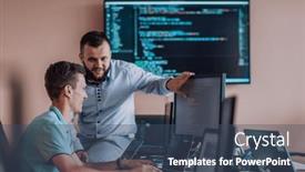  Presentation with mobile applications - Presentation consisting of programmers-engrossed-in-deep-collaboration background and a ocean colored foreground