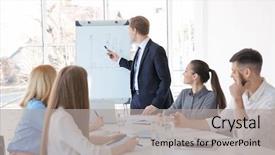  Presentation with trainer - Slide set consisting of programming - business trainer giving presentation background and a light gray colored foreground