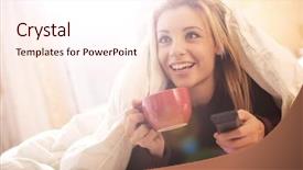  Presentation with bed - Amazing slides having programming - girl watching tv in bed backdrop and a sky blue colored foreground