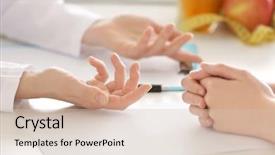  Presentation with patient weight loss - Beautiful presentation theme featuring programming - hands of nutritionist and patient backdrop and a soft green colored foreground