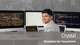  Presentation with programming - Colorful presentation theme enhanced with programming - handsome young programmer working backdrop and a gray colored foreground
